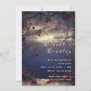 Twilight Rose Sky Beach Wedding Invitation
