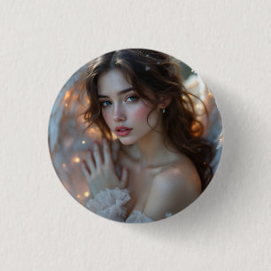 Twilight Seraph – Glowing Angel of Evening Light 3 Cm Round Badge