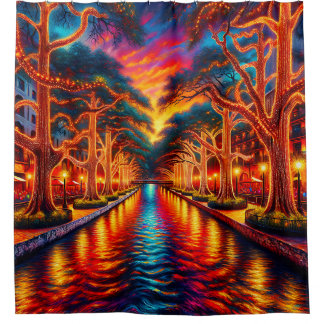 "Twilight Serenity: San Antonio Riverwalk" Shower Curtain