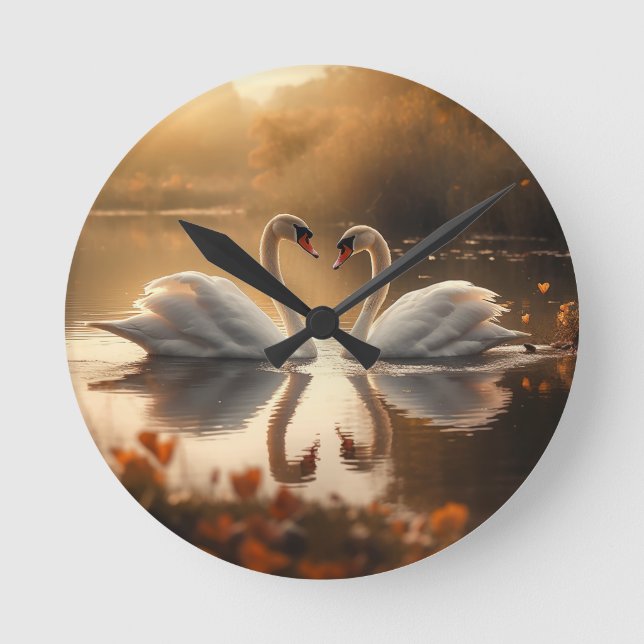 Twilight Serenity - Swans in Love Round Clock (Front)