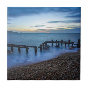 Twilight Sky Over Shoreline and Breakwaters Ceramic Tile