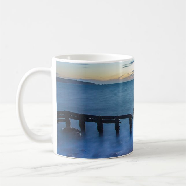 Twilight Sky Over Shoreline and Breakwaters Coffee Mug (Left)