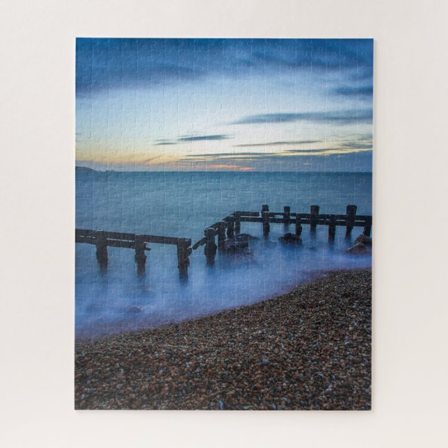 Twilight Sky Over Shoreline and Breakwaters Jigsaw Puzzle (Vertical)