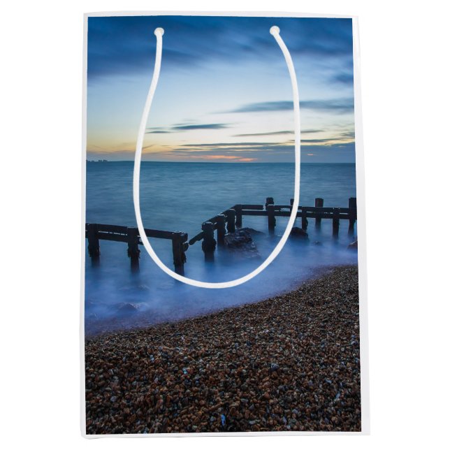 Twilight Sky Over Shoreline and Breakwaters Medium Gift Bag (Front)