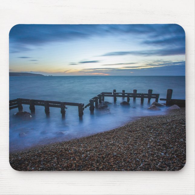 Twilight Sky Over Shoreline and Breakwaters Mouse Pad (Front)