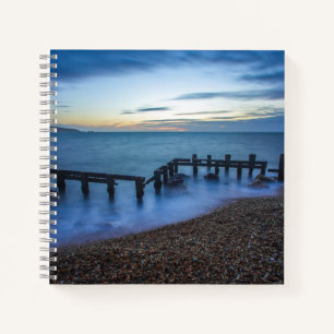 Twilight Sky Over Shoreline and Breakwaters Notebook
