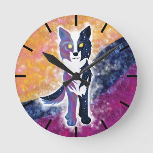 Twilight Sky Wolf Round Clock