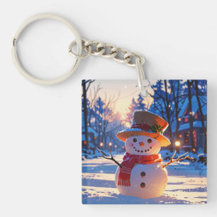 Twilight Snowman on Festive Street Key Ring