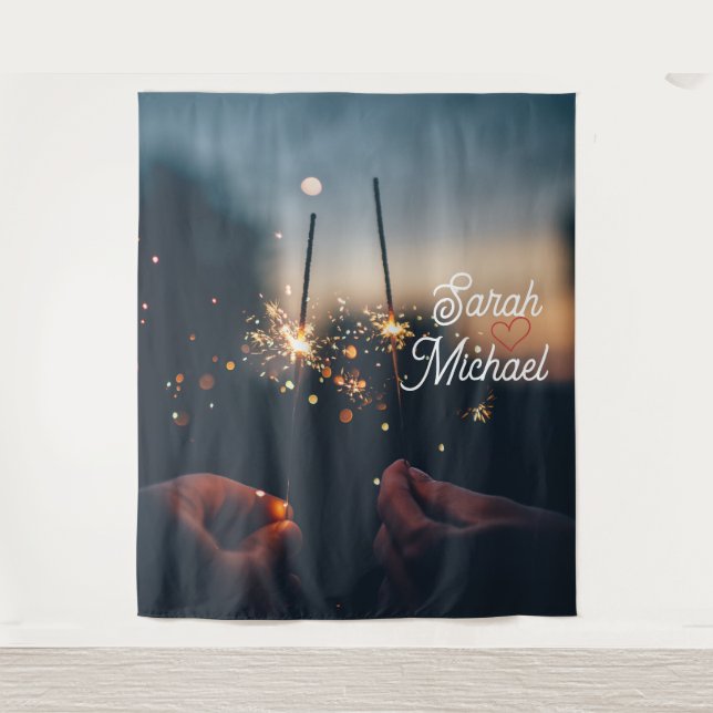 Twilight Spark Romance – Elegant Wedding Sparkler  Tapestry (Front)