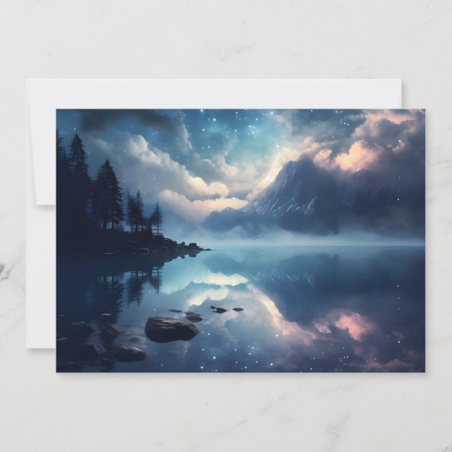 Twilight Starry Lake Mirror Celestial Symphony Holiday Card (Front)