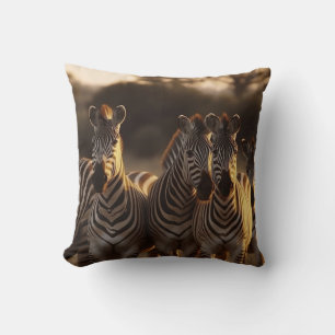 Twilight Stripes: Zebra Family Cushion