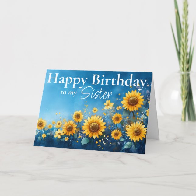 Twilight Sunflower Field Birthday Folded Card (Front)