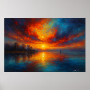 Twilight Symphony - Birds in Flight at Golden Dusk Poster