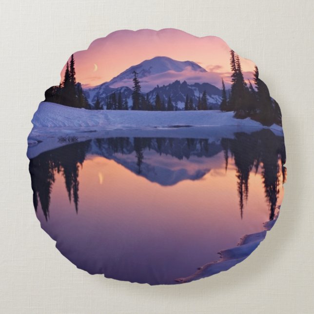 Twilight, Tarn and Crescent Moon Round Cushion (Front)