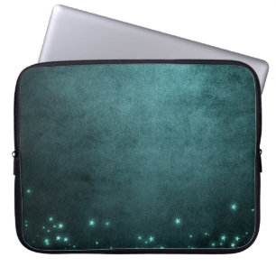 Twilight Teal Deep Green Aqua Neon Glow Stars Laptop Sleeve