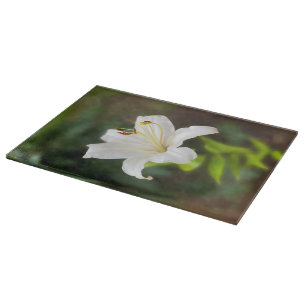 Twilight white lily cutting board