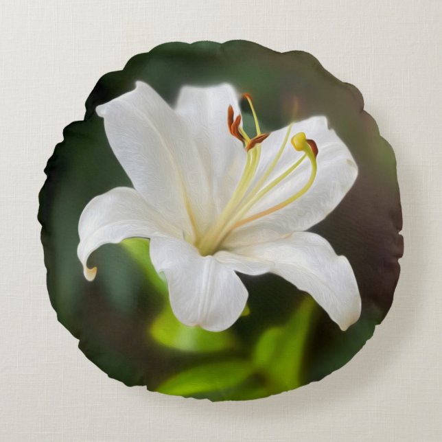 Twilight white lily round cushion (Front)