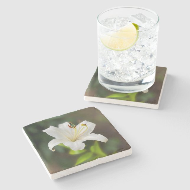 Twilight white lily stone coaster (Side)