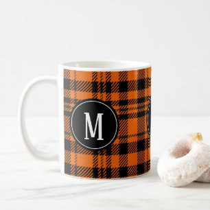 Twill Orange Black Monogram Plaid Pattern Coffee Mug