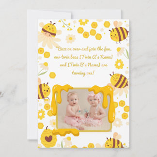 Twin 1st Birthday Party Invitation Bumble Bee 
