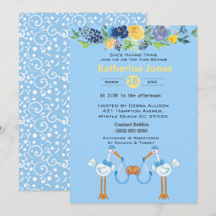 Twin African American Boys Baby Shower Invitations