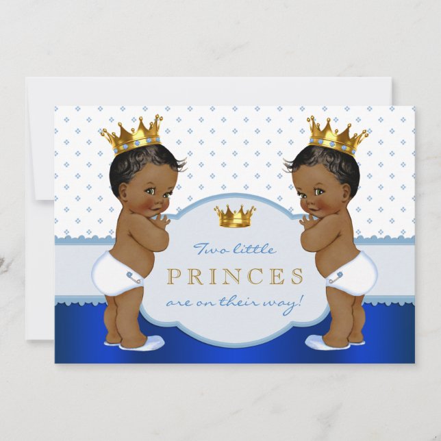 Twin African American Prince Baby Shower Invitation (Front)