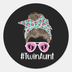 Twin Aunt Messy Bun Aunt Of Twins Twin Auntie Of T Classic Round Sticker