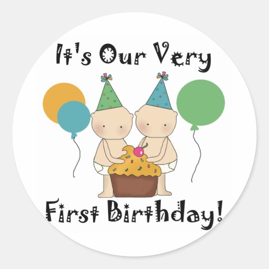 Twin Babies 1st Birthday Tshirts and Gifts Classic Round Sticker