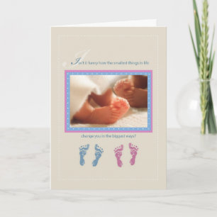 Twin Babies, Boy and Girl Feet Customisable Name Card