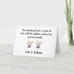 Twin Babies Congratulations Card, Girl & Boy Twins Card