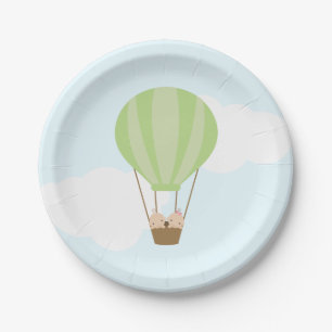 Twin Babies in Hot Air Balloon Baby Shower Paper Plate