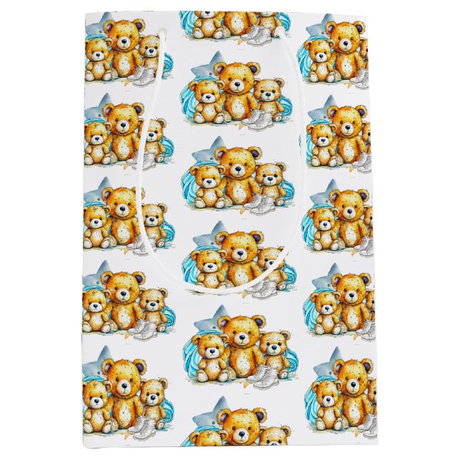 Twin Babies of Colour Baby Shower or New Baby Medium Gift Bag (Front)