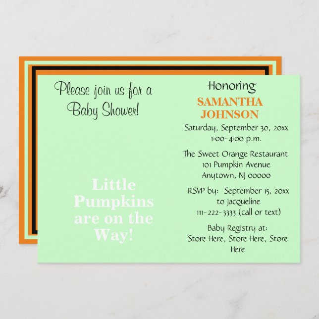 Twin Babies Orange Pumpkin Baby Shower Invitation (Front/Back)