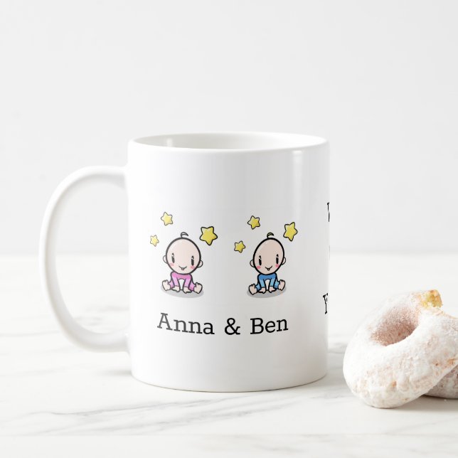 twin babies: we love mum mug, coffee mug (With Donut)
