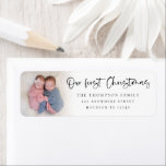 Twin Baby 1st Christmas Photo Name Return Address Return Address Label<br><div class="desc">Twin Baby 1st Christmas Photo Name Return Address. Great addition to your festive mailings celebrating that 1st special Christmas with your twins! A playful set script for Our First Christmas and the rest of the text is easy to personalise. Replace the sample photo with your own. A gradient overlay layer...</div>