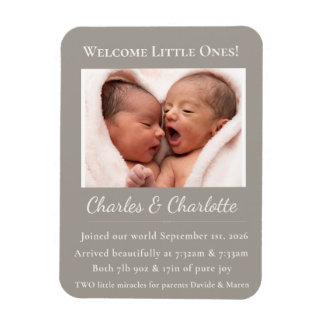 Twin Baby Birth Announcement•Custom Newborn Photo Magnet
