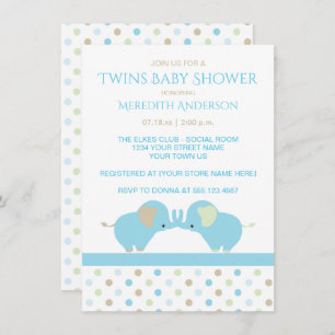 Twin Baby Boy Elephants Baby Shower Invitations