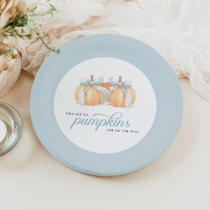 Twin Baby Boy Pumpkins on the Way Baby Shower Paper Plate