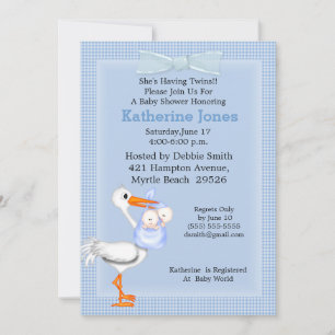 Twin Baby Boy Shower Invitation(Stork) Invitation