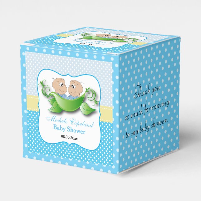 Twin Baby Boy Shower - Two Peas In A Pod Favour Box (Front Side)
