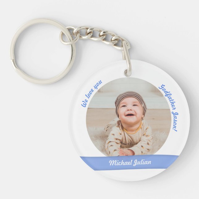 Twin Baby Boys 2 Photos Names Godfather Modern Key Ring (Front)