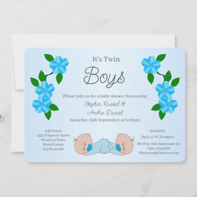 Twin Baby Boys Baby Shower Invitation (Front)