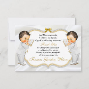 Twin Baby Boys Baptism Gold Cross Thank You Card
