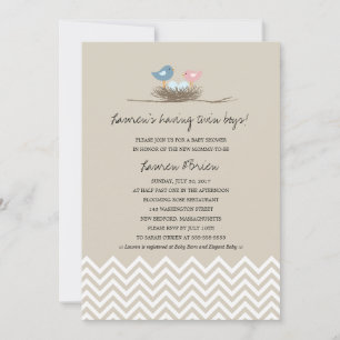 Twin Baby Boys Bird's Nest Baby Shower Invitation