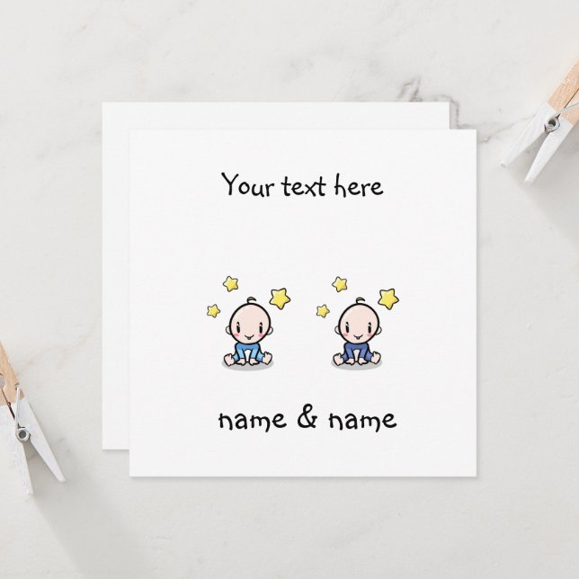 Twin Baby Boys Congratulations, With Names, Twins  Card (Front/Back In Situ)