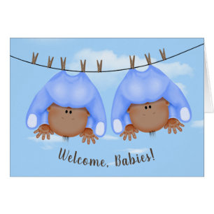 Twin Baby Boys On Clothesline