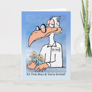 Twin Baby Boys Shower Invitation, Dr. Stork Invitation
