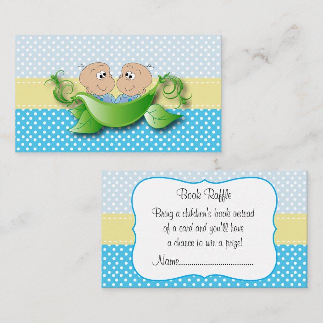 Twin Baby Boys - Two Peas In A Pod Book Raffle Enclosure Card (Front/Back)