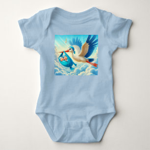 Twin Baby Boys With Stork Baby Shower Bodysuit
