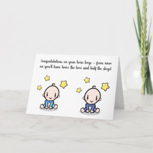 twin baby congratulations card, boy twins  card